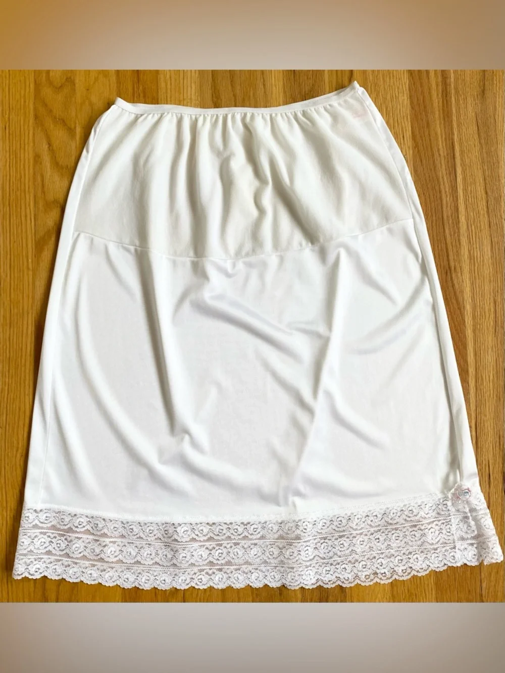 Vintage 80s Maternity Half Slip *Large* LOVEPATS White Nylon Lace Slip - Picture 2 of 6